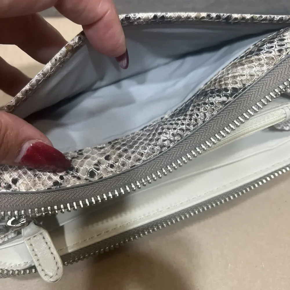 Cole Haan Snakeskin Print Leather Continental Zip Around Wallet 16 Compartments